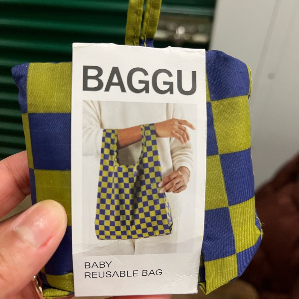 BAGGU Pear Navy Check Reusable Bag